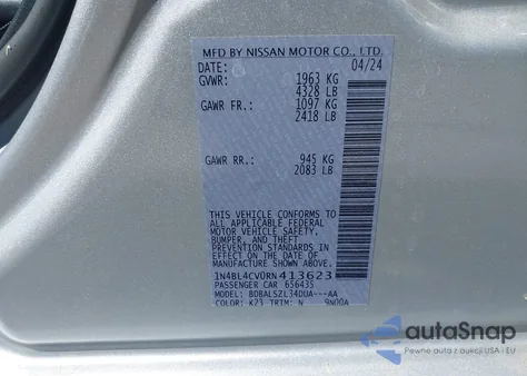 2024 Nissan Altima Sr z USA, uszkodzony, nr VIN 1N4BL4CV0RN413623